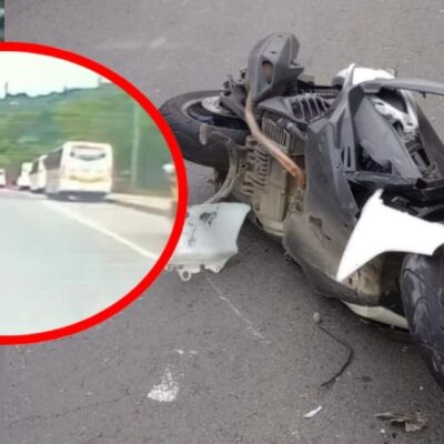 mujer-motociclista-muere-tras-estrellarse-contra-bus-y-ser-arrollada-por-tractocamion:-video-registro-el-momento-del-accidente