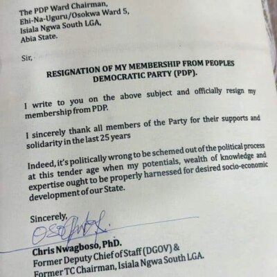 former-abia-deputy-chief-of-staff-nwagboso-resigns-from-pdp